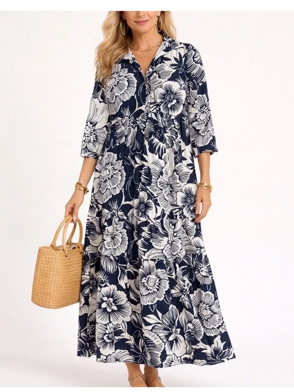 Rachel Zoe Navy and White Floral Maxi Dress